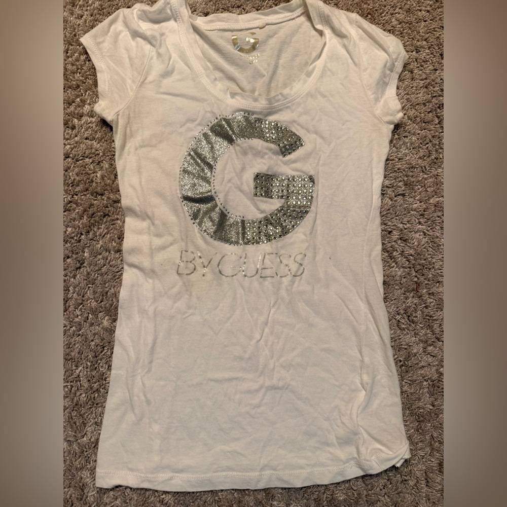Guess Women's Tee with Silver Logo sparkle